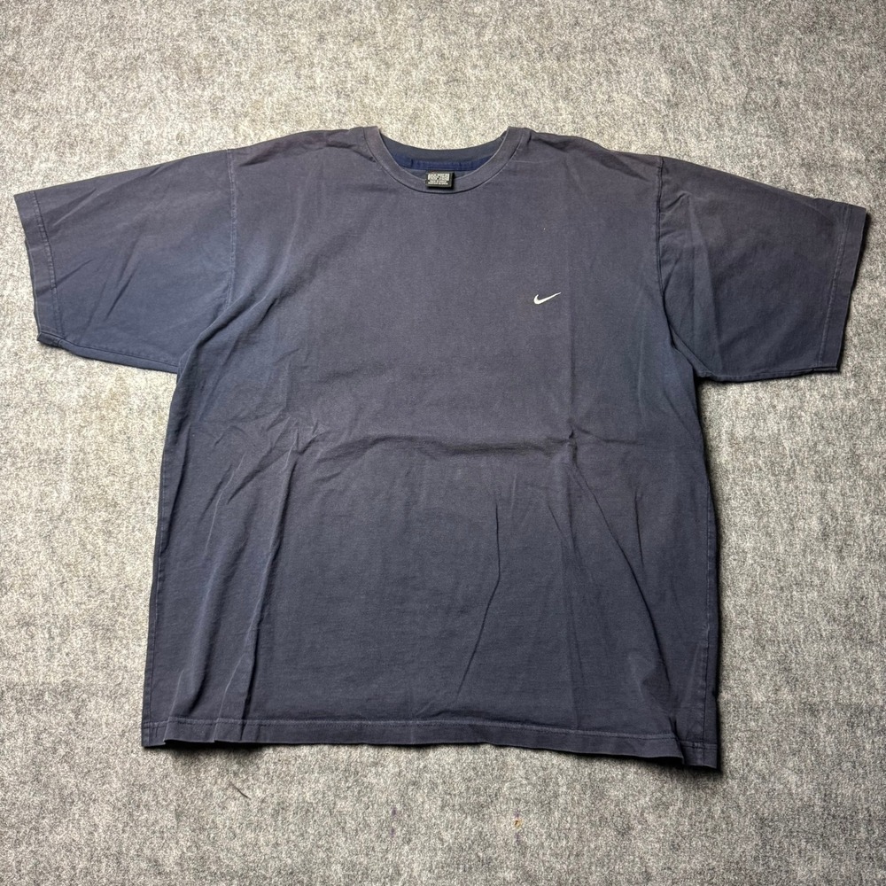 Nike Mini Swoosh T Shirt Mens XL Navy Embroidered Logo Y2K Made In Greece